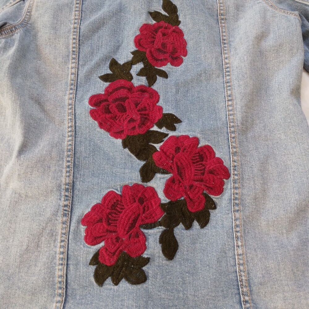 Arizona Jean Co. Denim Jacket Floral Embroidery Cottagecore Juniors Size Medium - Picture 11 of 12